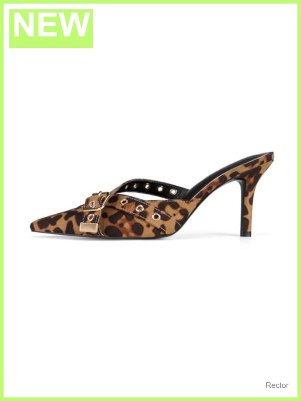 Vegan Leather Pointed Toe Kitten Heel Mules with Animal Print Heel